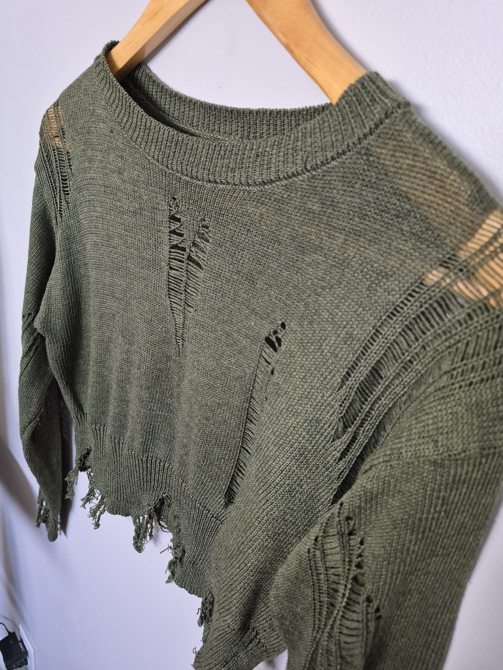 Olive Green Distressed Women's Sweater
